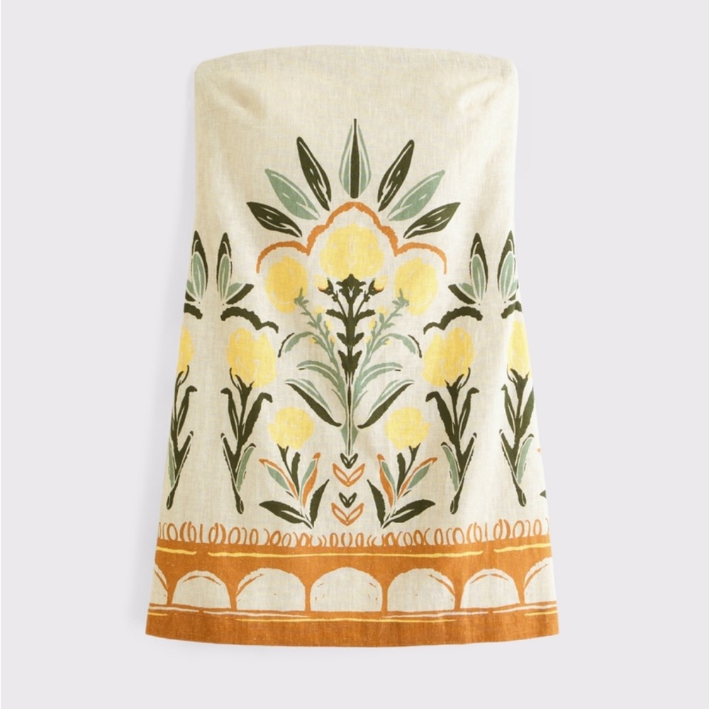 Abercrombie & Fitch Strapless Dress - Yellow and Green Floral